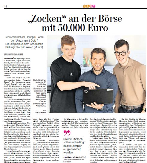 Planspiel Börse am RBB Müritz: Finanzwissen spielerisch erleben